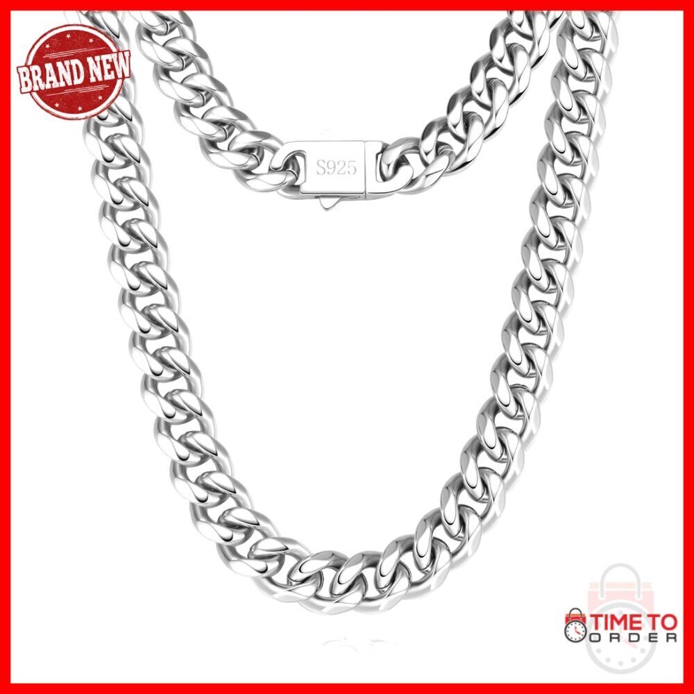 9MM Cuban Link Chain Necklace 316L Stainless Steel Sterling Silver Filled